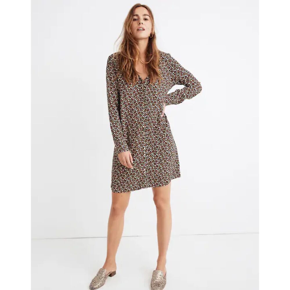 Madewell Long Sleeve Button-Front Mini Dress in Petite Blooms Size Medium